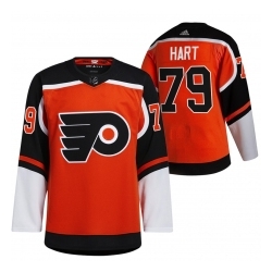 Men Philadelphia Flyers 79 Carter Hart Orange 2021 Reverse Retro Authentic Jersey