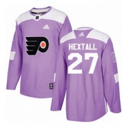 Mens Adidas Philadelphia Flyers 27 Ron Hextall Authentic Purple Fights Cancer Practice NHL Jersey 