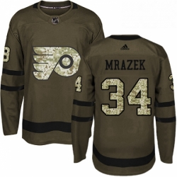 Mens Adidas Philadelphia Flyers 34 Petr Mrazek Premier Green Salute to Service NHL Jersey 