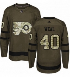 Mens Adidas Philadelphia Flyers 40 Jordan Weal Authentic Green Salute to Service NHL Jersey 