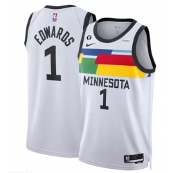 Men Minnesota Timberwolves 1 Anthony Edwards White 2022 23 City Edition With NO 6 Patch Stitched Jersey