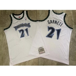 Mens Minnesota Timberwolves 21 Kevin Garnett Swingman White Mitchell Ness Throwback NBA Jersey