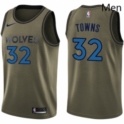 Mens Nike Minnesota Timberwolves 32 Karl Anthony Towns Swingman Green Salute to Service NBA Jersey