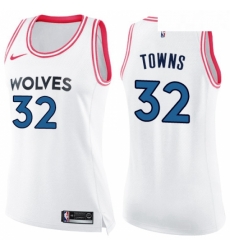 Womens Nike Minnesota Timberwolves 32 Karl Anthony Towns Swingman WhitePink Fashion NBA Jersey