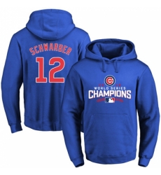 MLB Men Chicago Cubs 12 Kyle Schwarber Royal 2016 World Series Champions Walk Pullover Hoodie