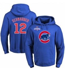 MLB Men Chicago Cubs 12 Kyle Schwarber Royal Team Color Primary Logo Pullover Hoodie