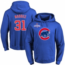 MLB Men Chicago Cubs 31 Greg Maddux Royal Team Color Primary Logo Pullover Hoodie