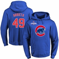 MLB Men Chicago Cubs 49 Jake Arrieta Royal Team Color Primary Logo Pullover Hoodie