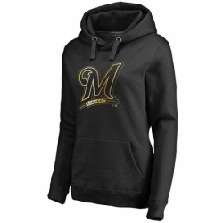 MLB Milwaukee Brewers Women Gold Collection Pullover Hoodie Black