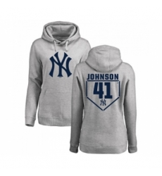 MLB Women Nike New York Yankees 41 Randy Johnson Gray RBI Pullover Hoodie