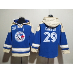 Men Toronto Blue Jays 29 Joe Carter Royal Ageless Must Have Lace Up Pullover Hoodie