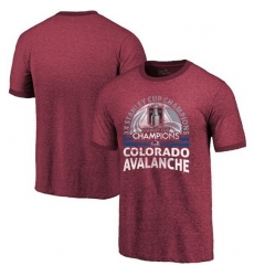 Men Colorado Avalanche Burgundy 3 Time Stanley Cup Champions Ringer Tri Blend T Shirt