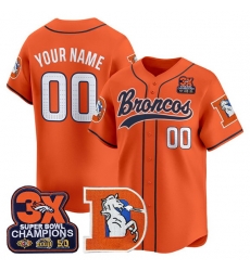 Men Denver Broncos Active Player Custom Orange 3X Super Bowl champions Patch Throwback Vapor Stitched Baseball Jersey