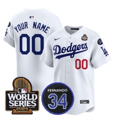 Men Los Angeles Dodgers ACTIVE PLAYER Custom White 2024 World Series With Fernando Memorial Patch Limited Stitched Baseball Jersey