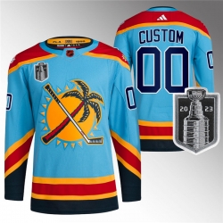 Men Florida Panthers Custom Blue 2023 Stanley Cup Final Reverse Retro Stitched Jersey