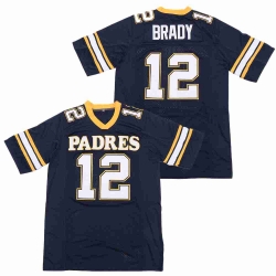 Men Tom Brady 12 Junipero Serra Padres High School Football Dark Blue