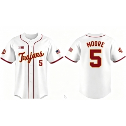NCAA Trojans #5 Moore Baseball White Stitched Jersey