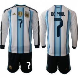 Argentina 2026 FIFA World Cup Soccer Jersey White LONG #7 DE PAUL