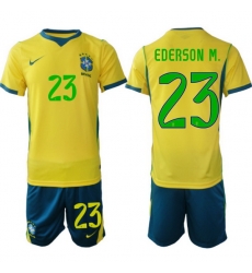 Men Brazil 2026 FIFA World Cup Yellow Home Soccer Jersey EDERSON M. #23 Green