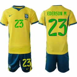 Men Brazil 2026 FIFA World Cup Yellow Home Soccer Jersey EDERSON M. #23 Green