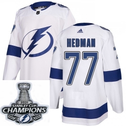 Men Adidas Tampa Bay Lightning 77 Victor Hedman Premier White Home NHL Stitched 2021 Stanley Cup Champions Patch Jersey