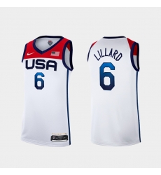 Men's USA Team Damian Lillard Home White 2021 Tokyo Olympics Jersey II