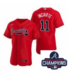 Men Nike Atlanta Braves 11 Ender Inciarter Red Alternate Stitched Baseball Stitched MLB 2021 Champions Patch Jersey