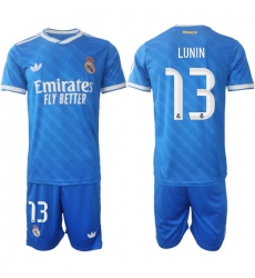 Men Real Madrid 2026 Soccer Jerseys Blue #13 LUNIN