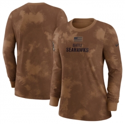 Women Seattle Seahawks Brown 2023 Salute To Service Long Sleeve T Shirt Run Small