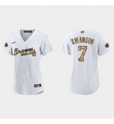 Women Atlanta Braves 7 Dansby Swanson 2022 All Star White Stitched Baseball Jersey 