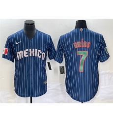 Men Mexico Baseball 7 Julio Ur EDas 2023 Navy World Baseball Classic Stitched Jersey 4