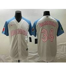 Mens Mexico Baseball #34 Fernando Valenzuela 2023 White Blue World Classic Stitched Jersey