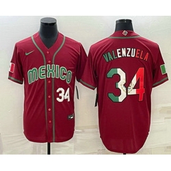 Mens Mexico Baseball #34 Fernando Valenzuela Number 2023 Red Blue World Baseball Classic Stitched Jersey