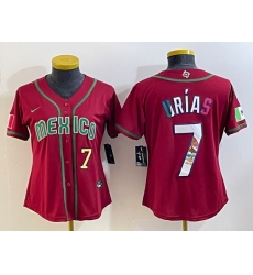 Women's Mexico Baseball #7 Julio Urias Number 2023 Red World Baseball Classic Stitched Jersey6