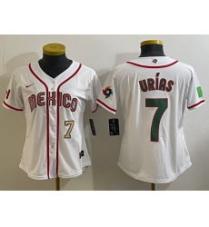 Women's Mexico Baseball #7 Julio Urias Number 2023 White World Classic Stitched Jersey3