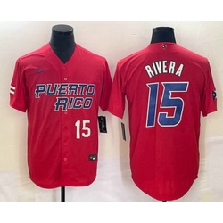 Men's Puerto Rico Baseball #15 Emmanuel Rivera Number 2023 Red World Classic With Patch Stitched Jersey