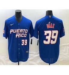 Mens Puerto Rico Baseball #39 Edwin Diaz Number 2023 Blue World Baseball Classic Stitched Jersey