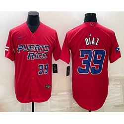 Mens Puerto Rico Baseball #39 Edwin Diaz Number 2023 Red World Baseball Classic Stitched Jersey