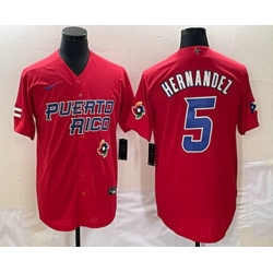 Men's Puerto Rico Baseball #5 Enrique Hernandez 2023 Red World Classic Stitched Jersey