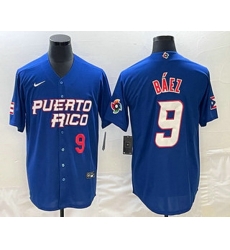 Mens Puerto Rico Baseball #9 Javier Baez Number 2023 Blue World Baseball Classic Stitched Jersey