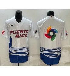 Men's Puerto Rico Baseball Big Logo White 2023 World Baseball Classic Stitched Jersey