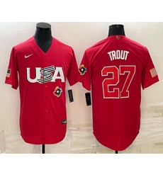 Men USA Baseball #27 Mike Trout 2023 Red World Classic Stitched Jerseys