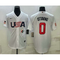 Men's USA Baseball #0 Adam Ottavino 2023 White World Baseball Classic Stitched Jersey