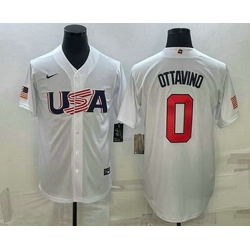 Men's USA Baseball #0 Adam Ottavino 2023 White World Baseball Classic Stitched Jerseys