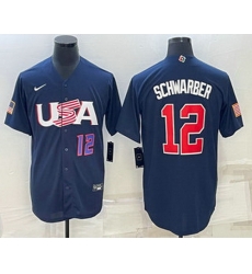 Mens USA Baseball #12 Kyle Schwarber Number 2023 Navy World Baseball Classic Stitched Jersey