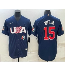 Men's USA Baseball #15 Bobby Witt Jr 2023 Navy World Baseball Classic Stitched Jersey