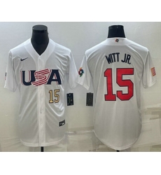 Men's USA Baseball #15 Bobby Witt Jr Number 2023 White World Baseball Classic Replica Stitched Jersey