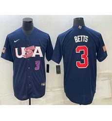 Men's USA Baseball #3 Mookie Betts Number 2023 Navy World Baseball Classic Stitched Jersey