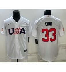 Men's USA Baseball #33 Lance Lynn 2023 White World Baseball Classic Stitched Jersey