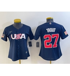 Women's USA Baseball #27 Mike Trout Number 2023 Navy World Classic Stitched Jersey1